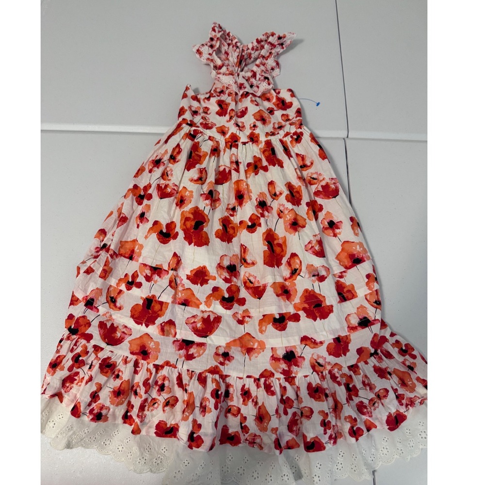 Matilda Jane Poppy Floral Eyelet Lace Ruffle Dress Red Orange Girls Size 6 jj